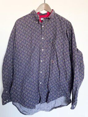 Vintage Tommy Hilfiger Nautical Anchor Button Down Shirt Navy Blue Large 90s